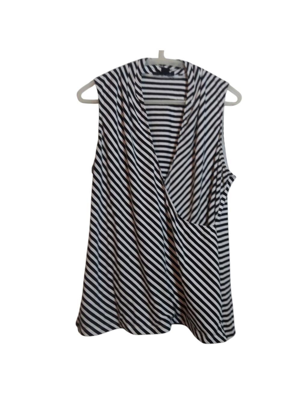 Josephine Striped Black and White Sleeveless Wrap Blouse Top Contemporary Sz XL